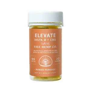 VIIA Hemp Elevate Delta 9 + CBG + CBD hemp gummies with 55mg per gummy in mango paradise flavor