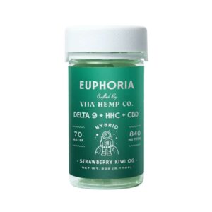 VIIA Hemp Euphoria Hybrid Delta 9 + HHC + CBD gummies with 70mg per gummy in strawberry kiwi og flavor