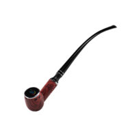 Curved black smoking pipe with a polished red wood bowl and a small digital display on the bowl (product image).
