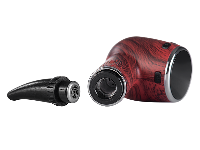 Cipher-Nautilus-V3-Dry-Herb-Vaporizer-Mouthpiece-Removed-Showing-Chamber-Redheart-Wood - Cipher Cipher Nautilus V3 dry herb vaporizer in Redheart Wood design with mouthpiece removed, showing ceramic chamber.